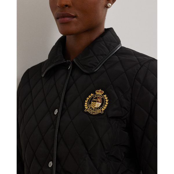 Faux Leather Trim Crest Patch Jacket