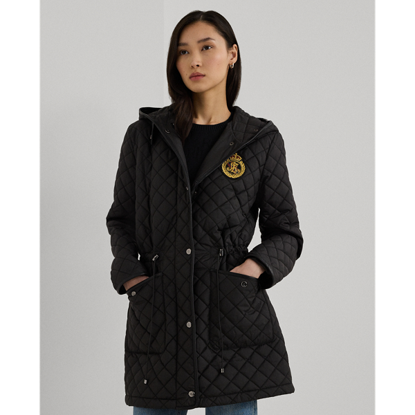 Black Crest-Patch Diamond-Quilted Hooded Coat Lauren 1