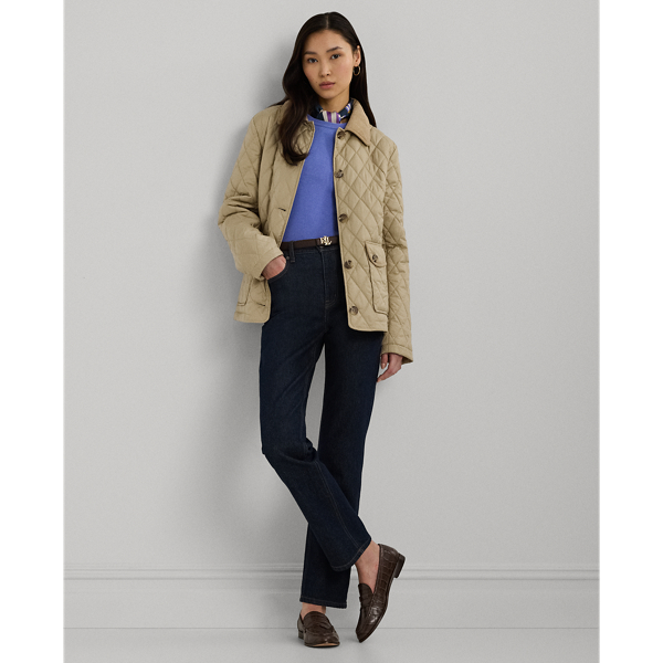 Corduroy-Trim Diamond-Quilted Jacket