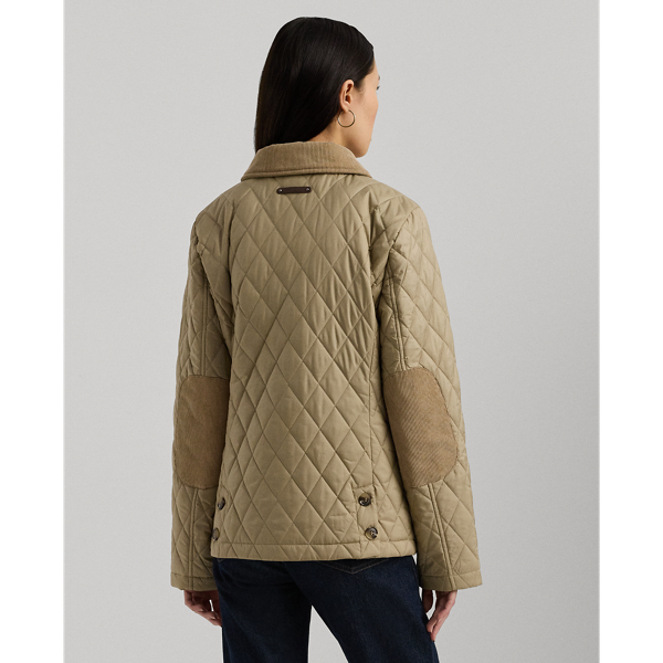 Corduroy-Trim Diamond-Quilted Jacket