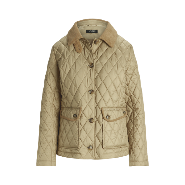 Birch Tan Corduroy-Trim Diamond-Quilted Jacket Lauren 2