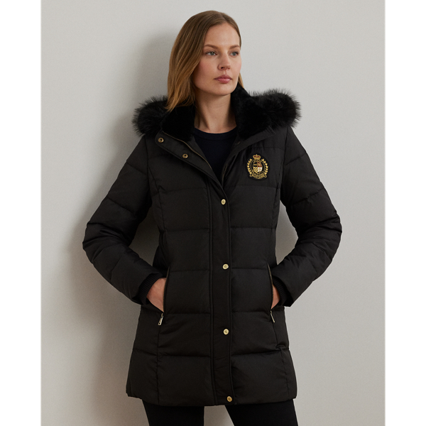 Black Crest-Patch Hooded Down Coat Lauren 4