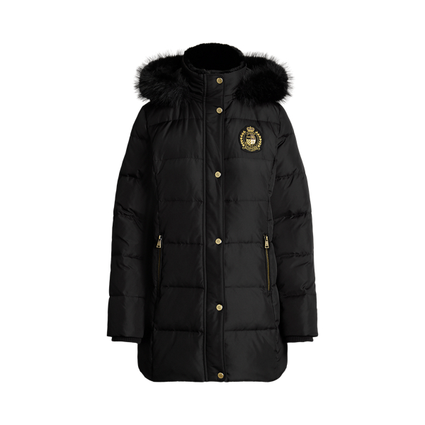Black Crest-Patch Hooded Down Coat Lauren 2