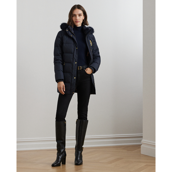 Crest-Patch Hooded Down Coat