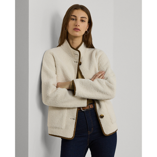 Cream Faux-Shearling Funnelneck Coat Lauren 1