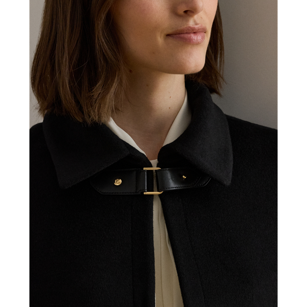 Black Buckle-Trim Wool-Blend Cape Lauren 6
