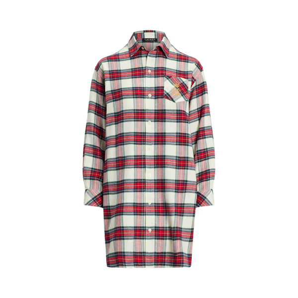 Kariertes Nachthemd aus Fischgrat-Twill