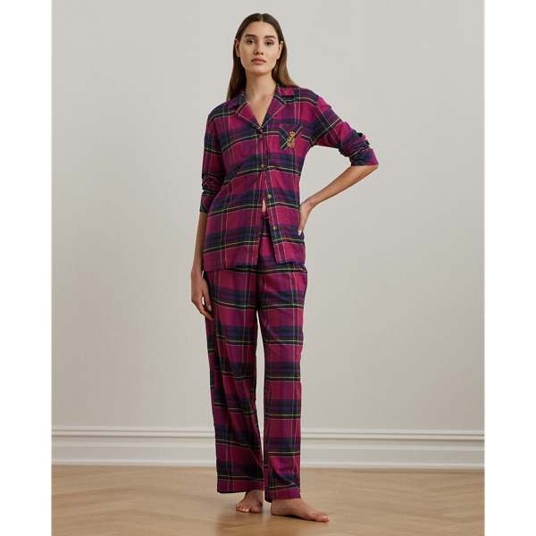 Dark Pink Plaid Karierter Pyjama aus Fischgrat-Twill Lauren 1
