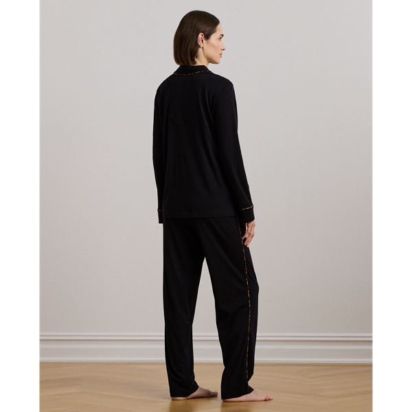 Leopard Print Trim Jersey Sleep Set for Women Ralph Lauren UK