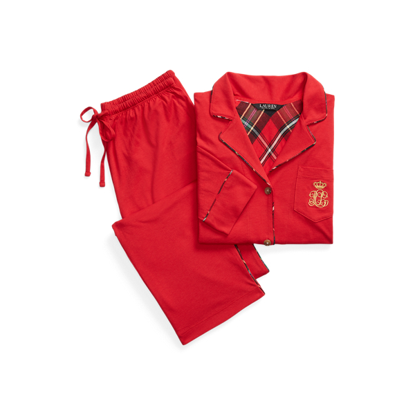 Plaid-Trim Jersey Sleep Set Lauren 1