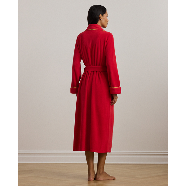 Red Fleece Long Shawl-Collar Robe Lauren 5