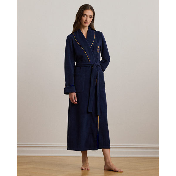 Langer Fleece-Bademantel mit Schalkragen