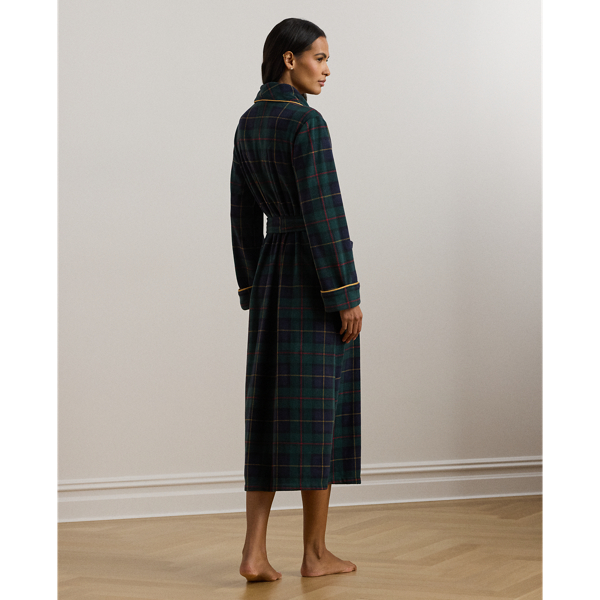 Long peignoir &agrave; col ch&acirc;le en molleton Lauren en Motif &eacute;cossais vert 5
