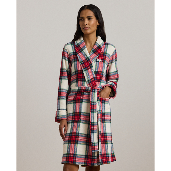 Cream Plaid Plaid Shawl-Collar Robe Lauren 4