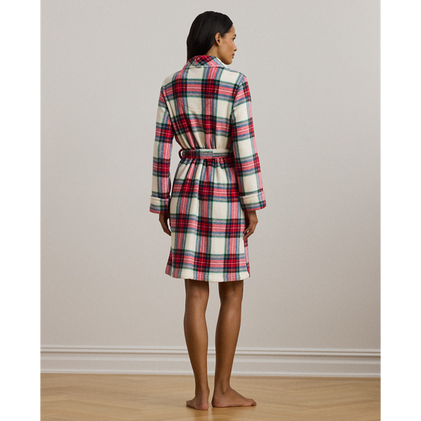 Cream Plaid Plaid Shawl-Collar Robe Lauren 5