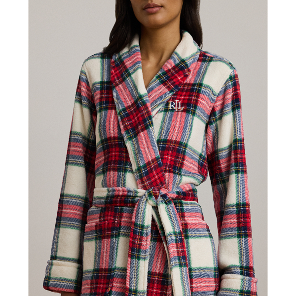 Cream Plaid Plaid Shawl-Collar Robe Lauren 6