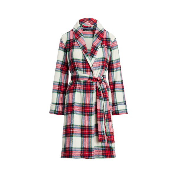 Cream Plaid Plaid Shawl-Collar Robe Lauren 2