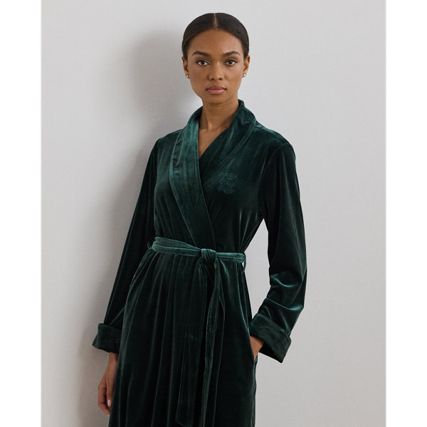 Emerald Velvet Long Shawl-Collar Robe Lauren 4
