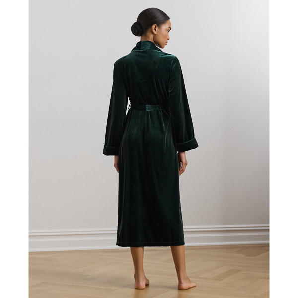 Emerald Velvet Long Shawl-Collar Robe Lauren 5