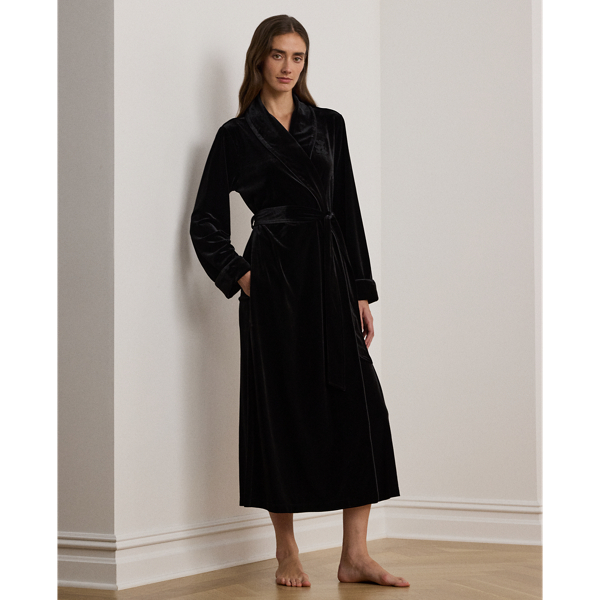 Velvet Long Shawl-collar Robe For Women 