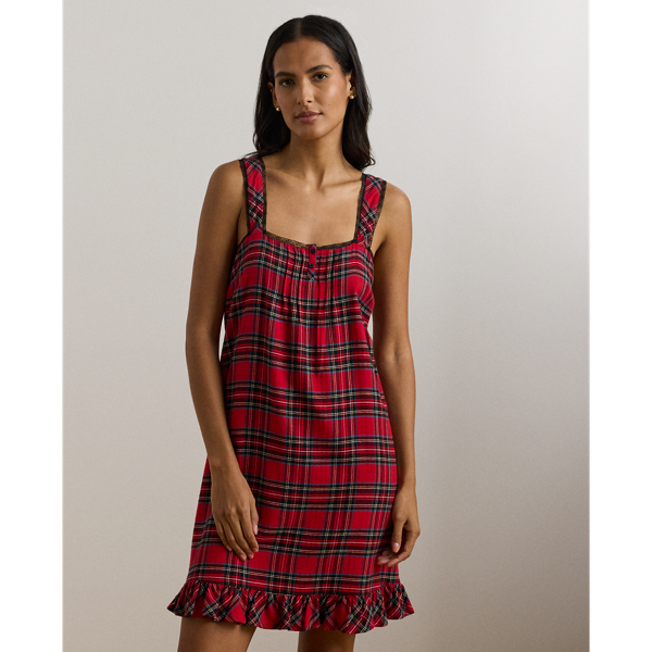 Chemise de nuit &eacute;cossaise serg&eacute; gratt&eacute; Lauren en Imprim&eacute; rouge 4