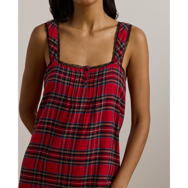 Chemise de nuit &eacute;cossaise serg&eacute; gratt&eacute; Lauren en Imprim&eacute; rouge 6