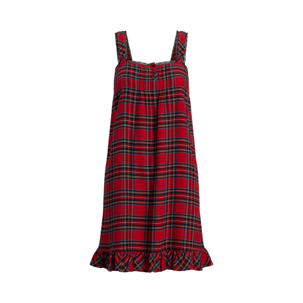 Plaid Lace Trim Brushed Twill Nightgown