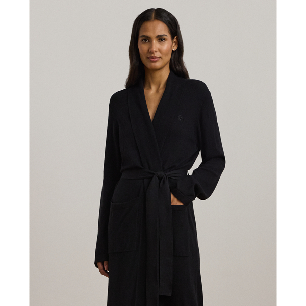 Baumwoll-Kaschmir-Bademantel mit G&uuml;rtel Lauren in Schwarz 4