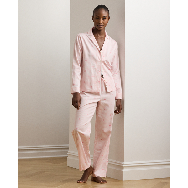 Blush Stripe Pyjama rayé à logo en satinette Lauren 1