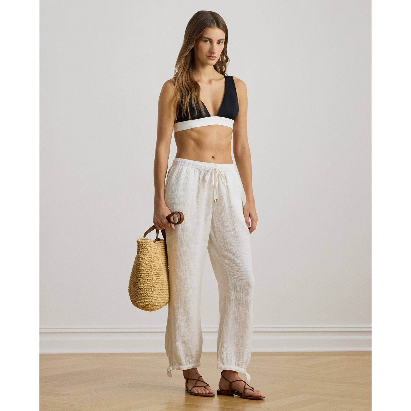 Женские брюки Ralph Lauren Cotton Gauze Drawcord Pant Cover-Up, цвет: Белый — фото 4