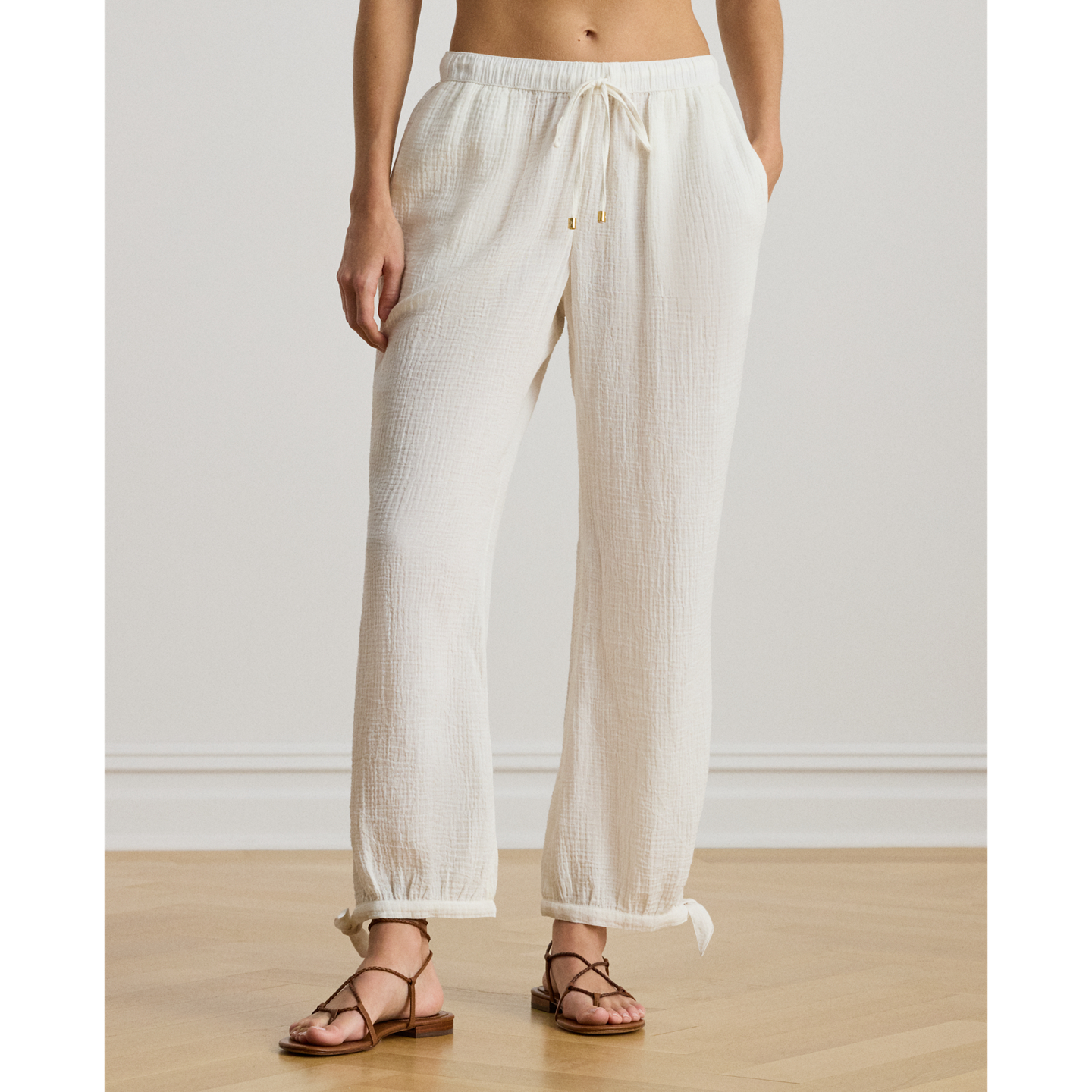 Женские брюки Ralph Lauren Cotton Gauze Drawcord Pant Cover-Up, цвет: Белый — фото 1