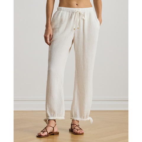 Женские брюки Ralph Lauren Cotton Gauze Drawcord Pant Cover-Up, цвет: Белый