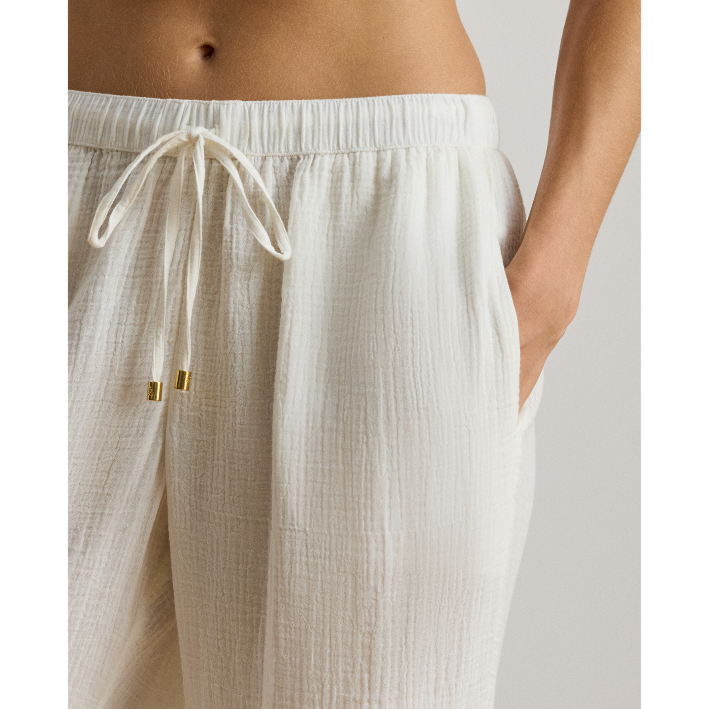 Женские брюки Ralph Lauren Cotton Gauze Drawcord Pant Cover-Up, цвет: Белый — фото 3