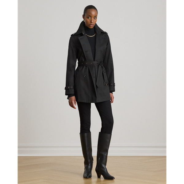 Black Double-Breasted Cotton-Blend Trench Coat Lauren 8