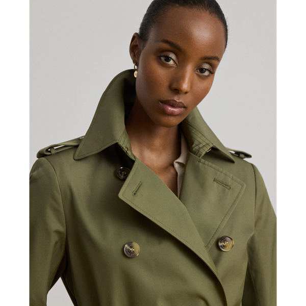 Light Agave Double-Breasted Cotton-Blend Trench Coat Lauren 6