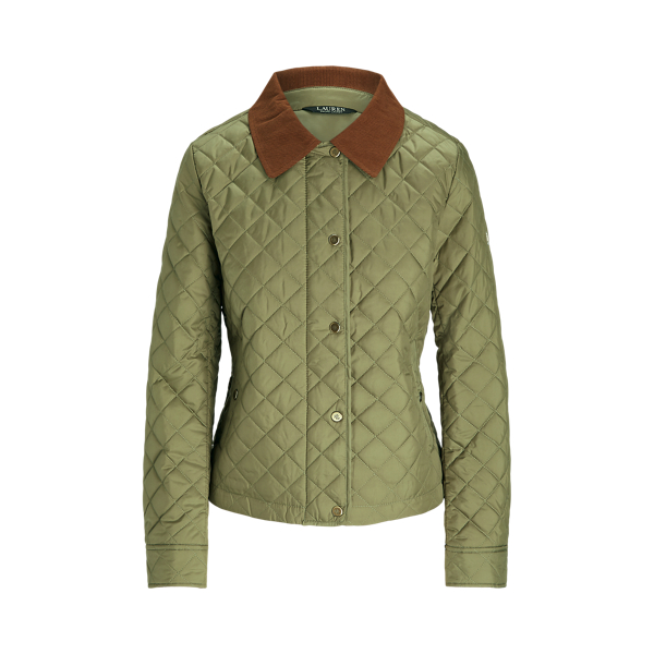 Corduroy-Trim Diamond-Quilted Jacket Lauren 1