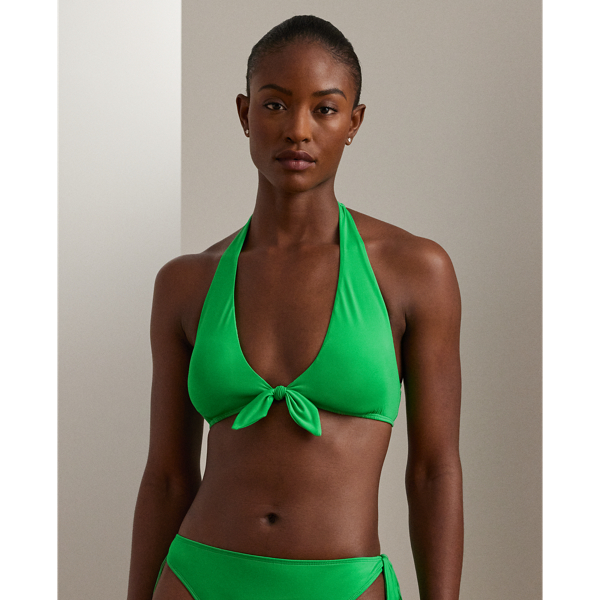 Palm Green Tie-Front Halter Bikini Top Lauren 1