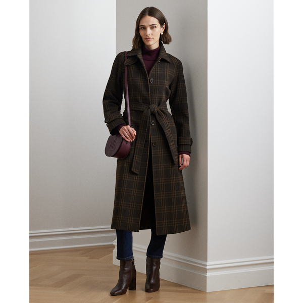 Brown Plaid Plaid Belted Wool-Blend Coat Lauren 1