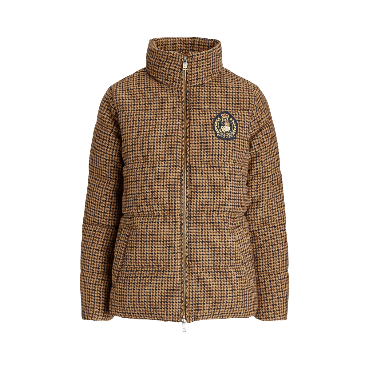 Houndstooth Crest Patch Puffer Coat