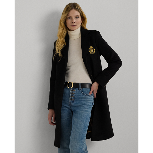 Black Crest-Patch Wool-Blend Coat Lauren for fall 4