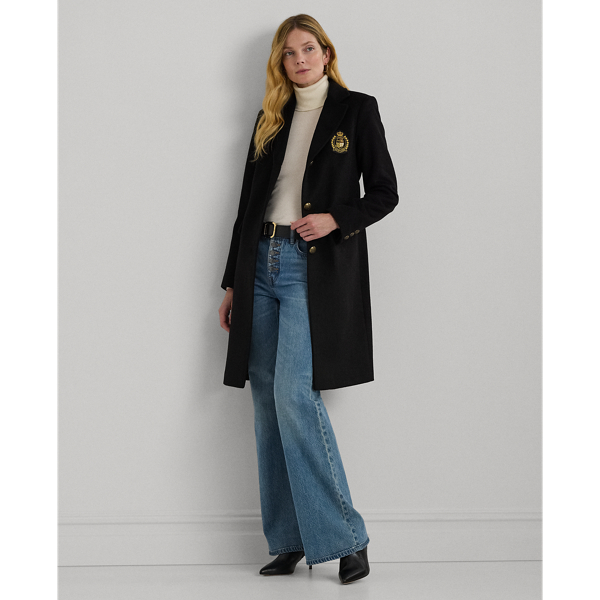 Black Crest-Patch Wool-Blend Coat Lauren 1