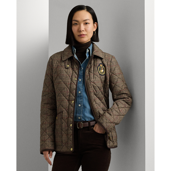 Glen Plaid Crest-Patch Quilted Jacket