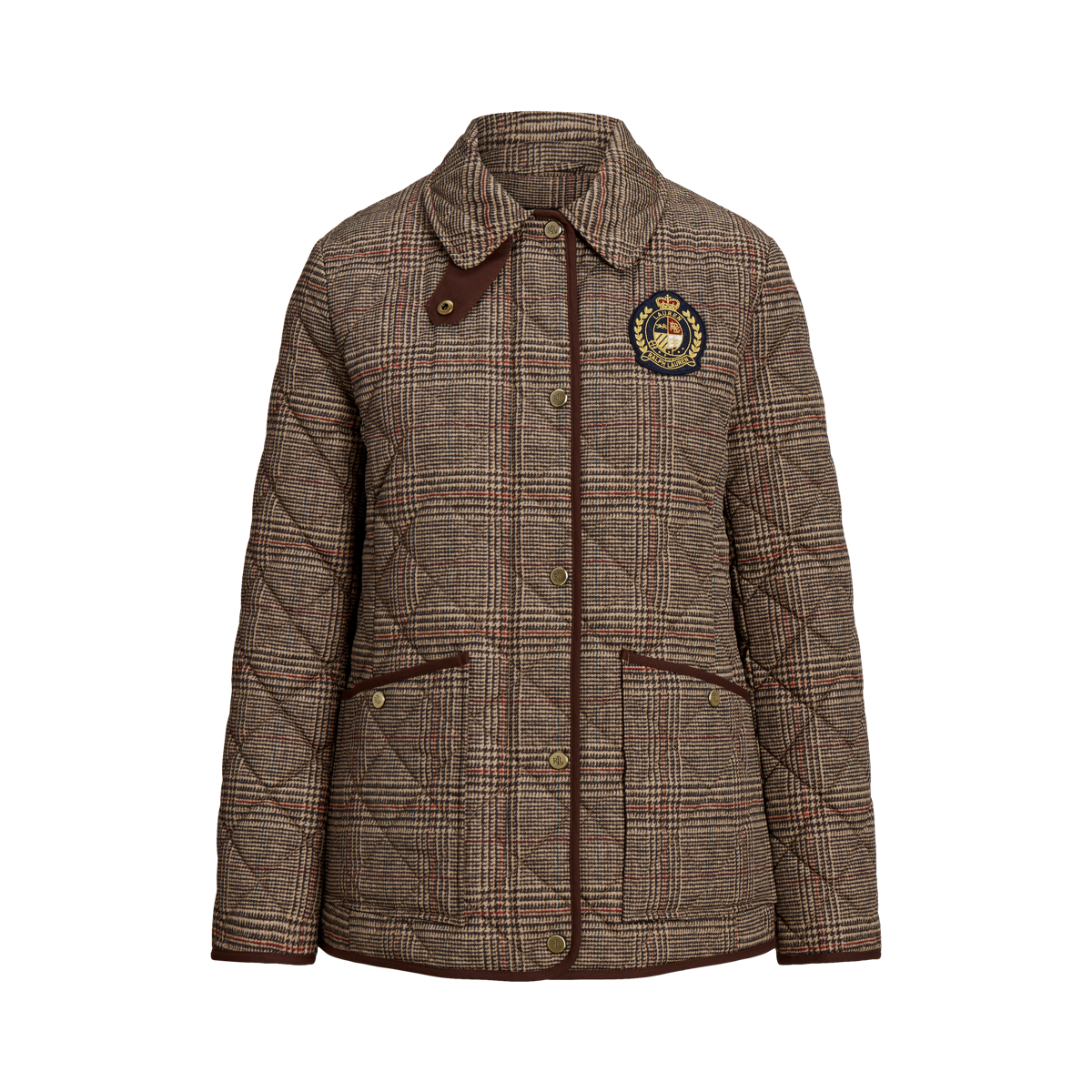 Glen Plaid Crest-Patch Quilted Jacket