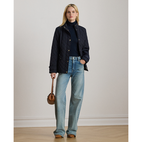 Dark Navy Diamond-Quilted Mockneck Jacket Lauren 4
