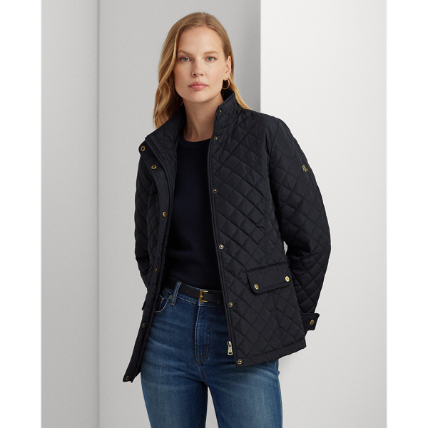 Dark Navy Diamond-Quilted Mockneck Jacket Lauren 1