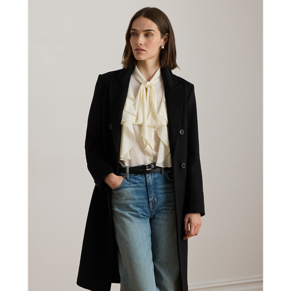 Black Double-Breasted Wool-Blend Coat Lauren 4
