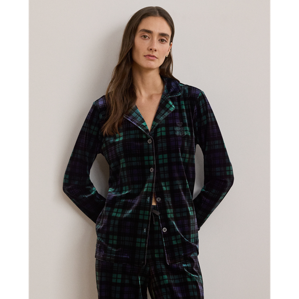 Navy Plaid Black Watch Plaid Velvet Sleep Set Lauren 4