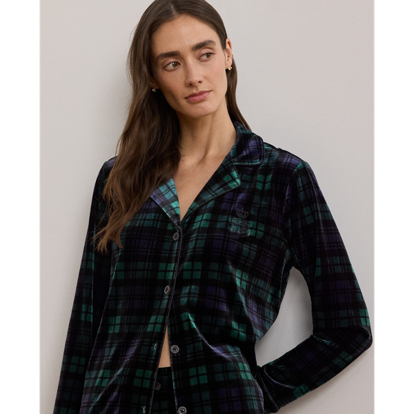 Navy Plaid Black Watch Plaid Velvet Sleep Set Lauren 6