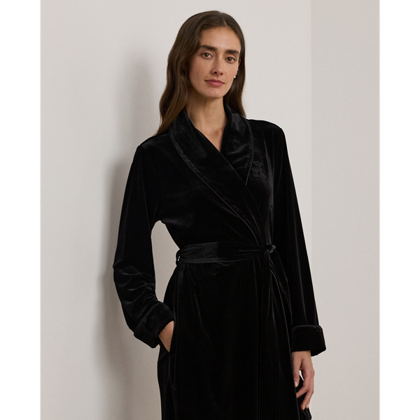 Black Velvet Long Shawl-Collar Robe Lauren 3