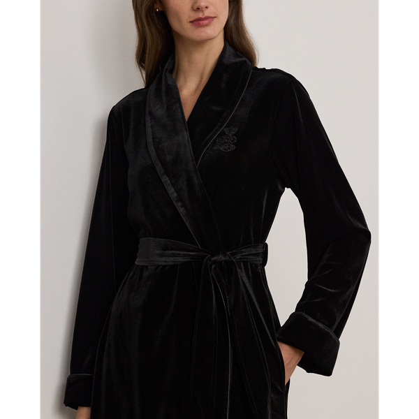 Black Velvet Long Shawl-Collar Robe Lauren 5